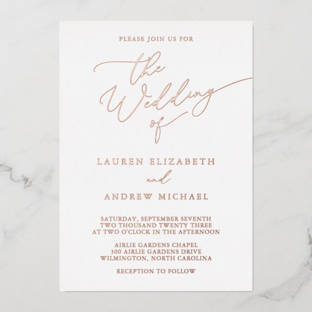Invitación a Relieve metalizado de Boda Minimalist (Anverso)