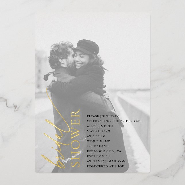 Invitación a Relieve metalizado de ducha de novia  (Anverso)