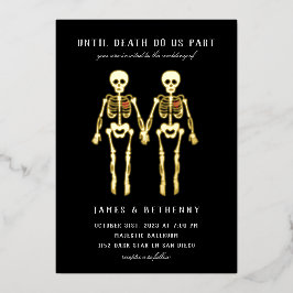 Invitación a Relieve metalizado de esqueletos feme