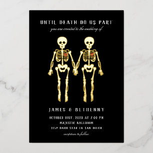 Invitación a Relieve metalizado de esqueletos feme