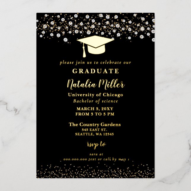 Invitación a Relieve metalizado de graduación de G (Anverso)