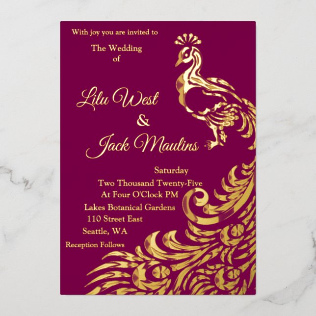 Invitación a Relieve metalizado de un gran Boda de (Anverso)