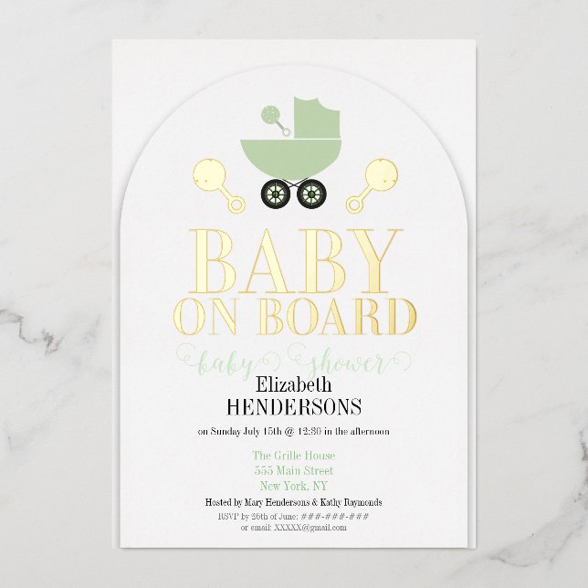 Invitación a Relieve metalizado dorado de bebé a b (Anverso)