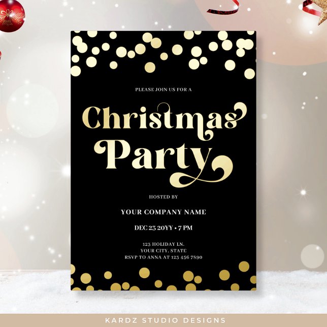 Invitación a Relieve metalizado dorado de Fiesta d (Real Gold Foil Holiday Card shown in 5 x 7 inches. Choose foil color and corner style at checkouy.)