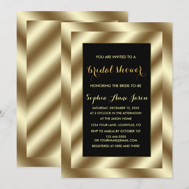Invitación a Relieve metalizado dorado de Glam y d (Anverso / Reverso)