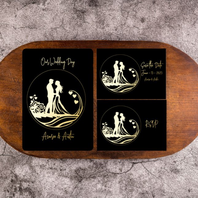 Invitación a Relieve metalizado dorado de parejas  (Subido por el creador)