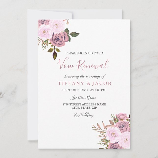 Invitación a renovación de flores de oro rosadas y (Anverso)