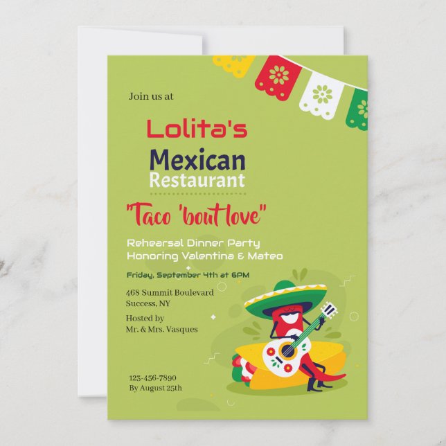 Invitación a Restaurante Mexicano (Anverso)