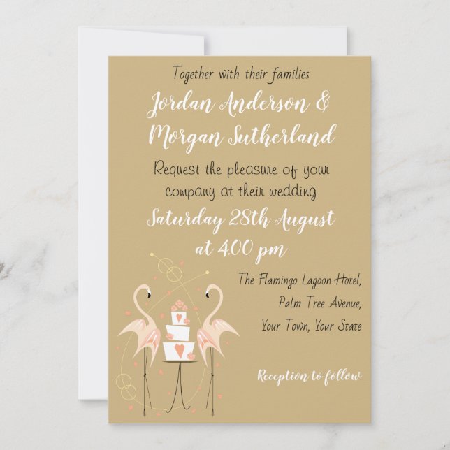 Invitación a retrato de Boda Flamingo (Anverso)