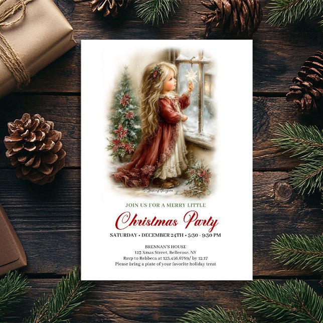 Invitación a Reunión de Navidad Chica Adorable Esc (Christmas Gathering Invite Cute Girl Winter Scene)