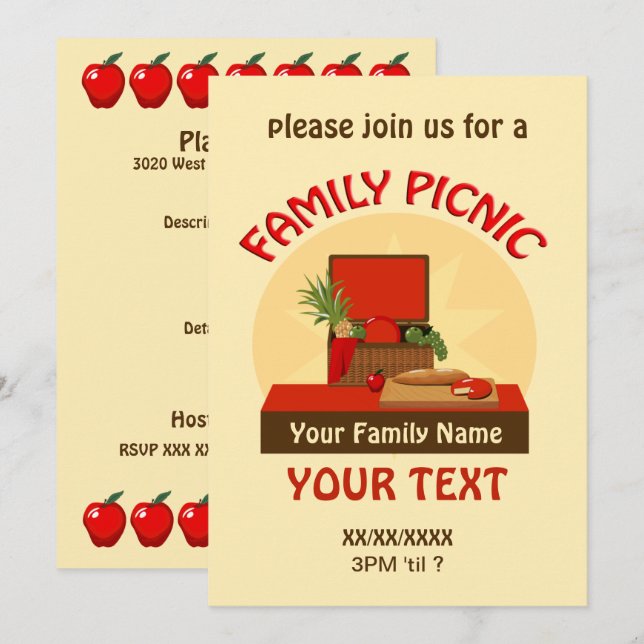 Invitación a reunión de picnic de la familia de ce (Anverso / Reverso)