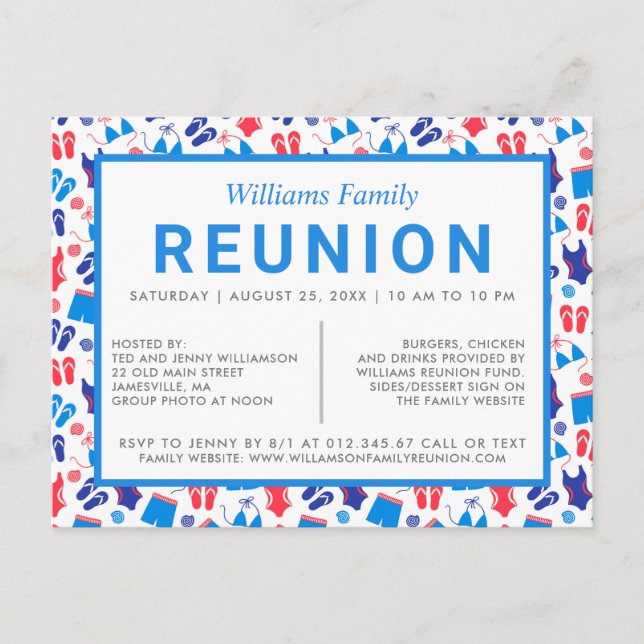Invitación a Reunión Familiar Azul Blanco Rojo (Anverso)