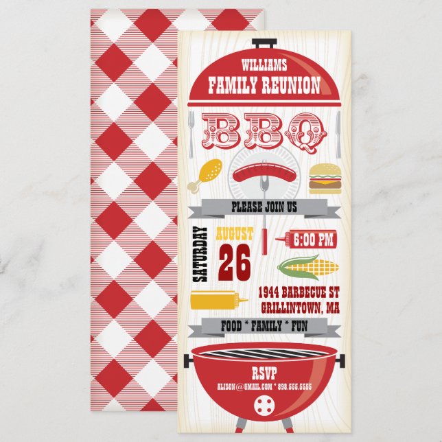 INVITACIÓN A REUNIÓN FAMILIAR PARRILLA BBQ ROJA (Anverso / Reverso)