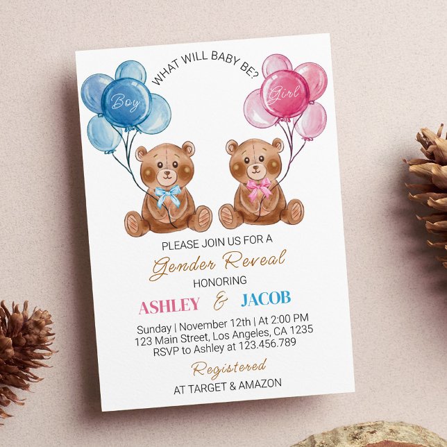 Invitación a revelación de globo de osito de peluc (Subido por el creador)