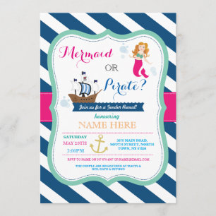 Invitación a revelar Baby Shower pirata o Sirenita