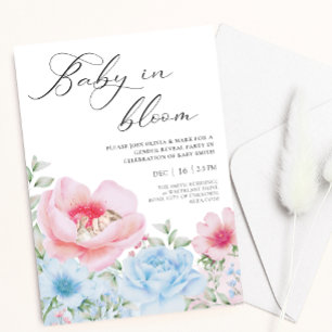 Invitación a revelar color de agua rosa azul flora