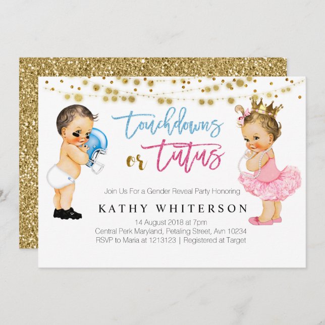 Invitación a revelar detalles o género tutus (Anverso / Reverso)