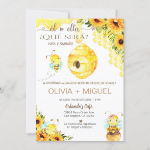 Invitación a revelar el chica de abejas, español.