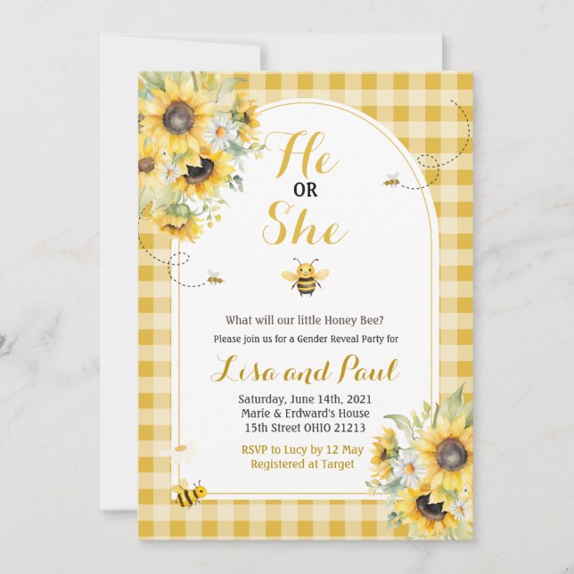 Invitación a revelar el género de la pequeña abeja (Anverso)