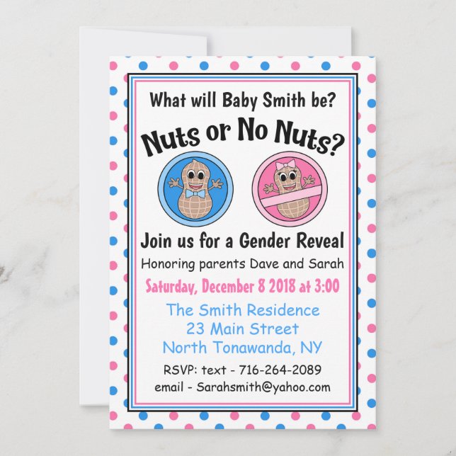 Invitación a revelar el género de nueces o nueces (Anverso)