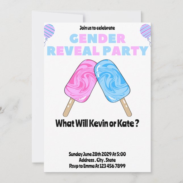 Invitación a revelar el género del bebé con crema  (Anverso)