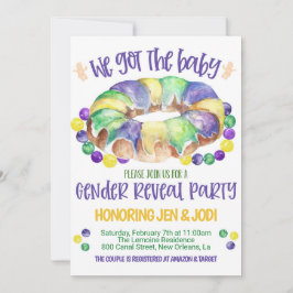 Invitación a revelar el género del bebé mardi gras