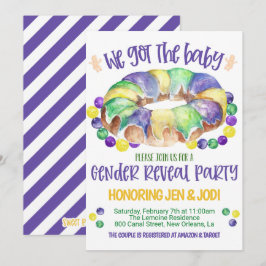 Invitación a revelar el género del bebé mardi gras