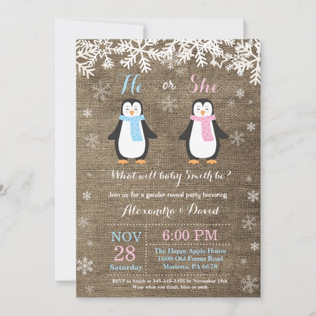 Invitación a revelar el género del oso pingüino de (Anverso)