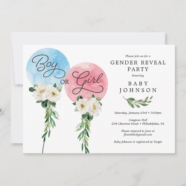 Invitación a revelar género Baby Shower rosa o azu (Anverso)