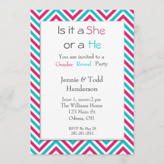 Invitación a revelar género Chevron azul y rosa