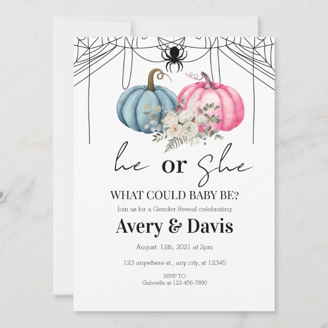 Invitación a revelar género de calabaza Halloween (Anverso)