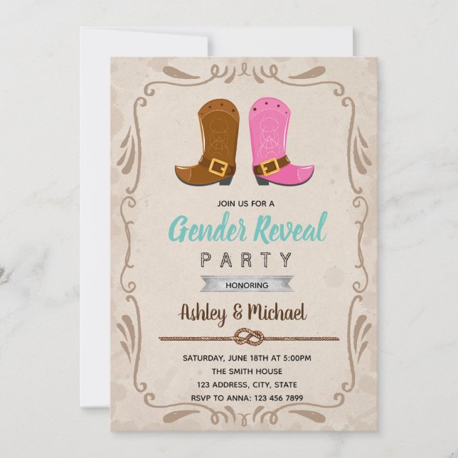 Invitación a revelar género de cowboy (Anverso)