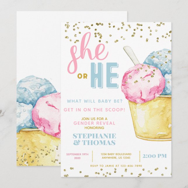 Invitación a revelar género de crema de hielo (Anverso / Reverso)