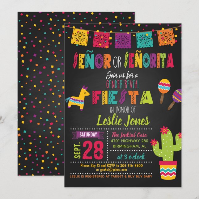 Invitación a revelar género de Fiesta (Anverso / Reverso)