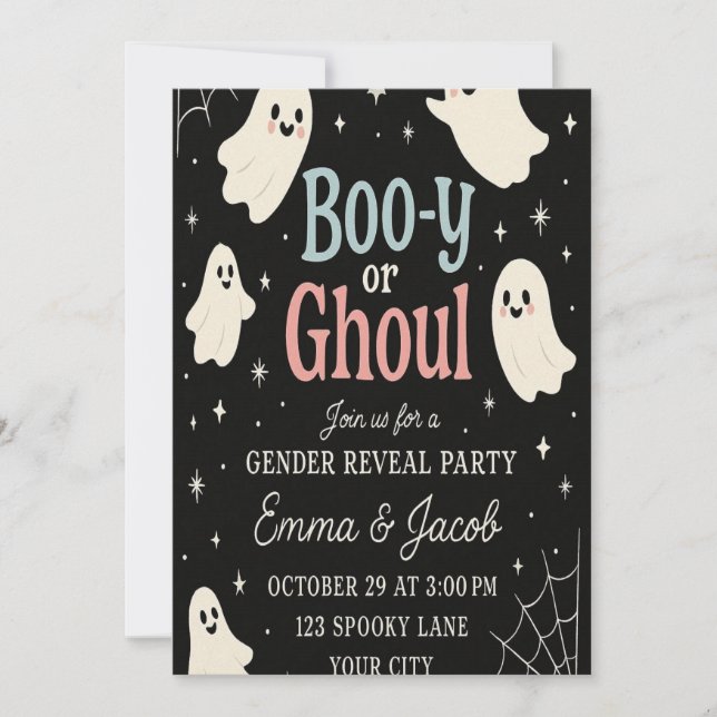 Invitación a revelar género de Halloween | Boo-y o (Anverso)