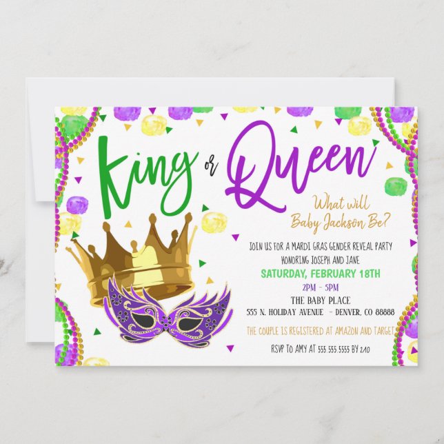 Invitación a revelar género de Mardi Gras (Anverso)