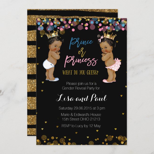 Invitación a revelar género de príncipe y princesa (Anverso / Reverso)