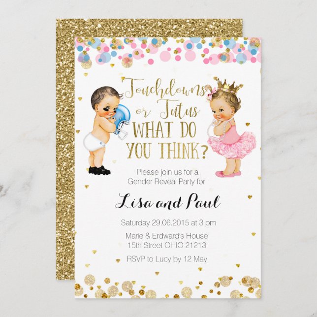 Invitación a revelar género de retoques o tutus (Anverso / Reverso)