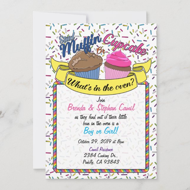 Invitación a revelar género de tarta (Anverso)