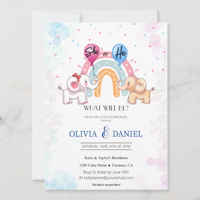 Invitación a revelar género elefante" (Anverso)