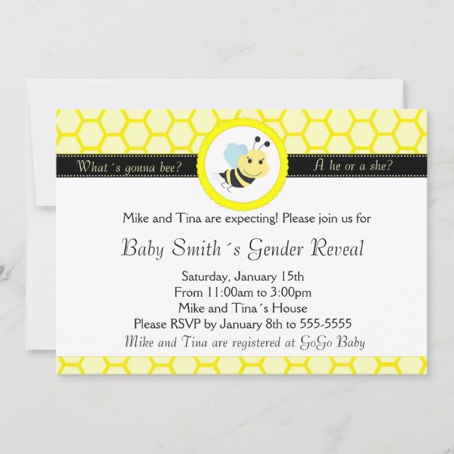 Invitación a revelar género en Baby Shower de Bee (Anverso)