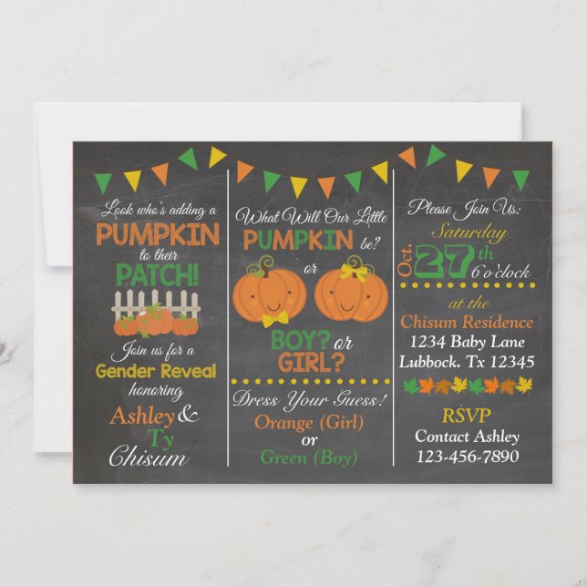 Invitación a revelar género en otoño (Anverso)