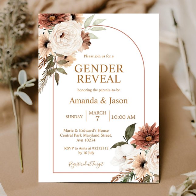 Invitación a revelar género floral de Arch Boho (Subido por el creador)