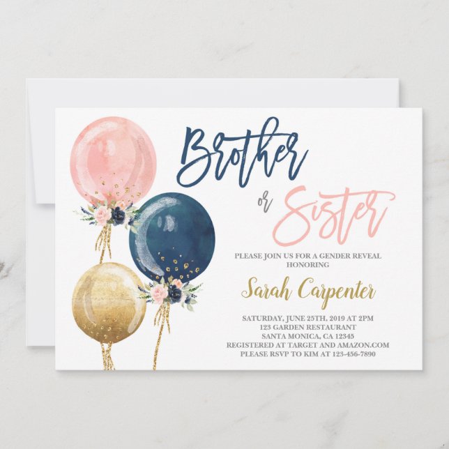 Invitación a revelar género hermano o hermana (Anverso)