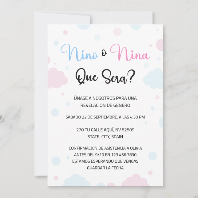 Invitación a revelar género Nino o Nina (Anverso)