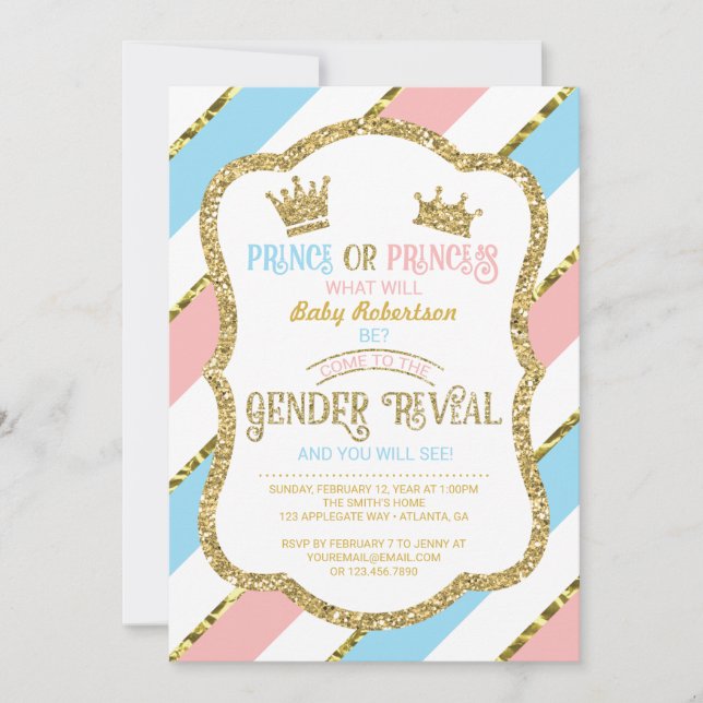 Invitación a revelar género, príncipe, princesa, f (Anverso)