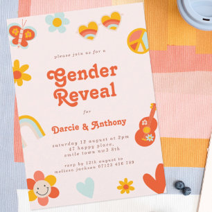 Invitación a revelar género retro Groovy