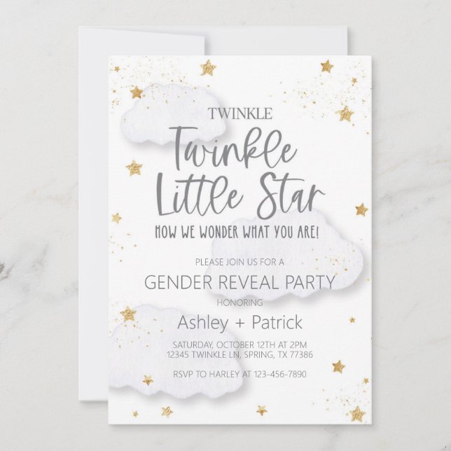 Invitación a revelar género Twinkle (Anverso)