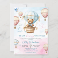 Invitación a revelar globo de aire caliente rosa a