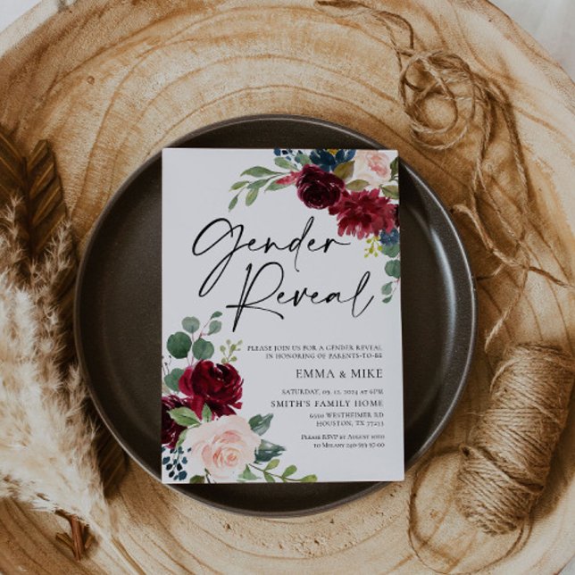 Invitación a revelar sexo de Boho Burgundy Rubor (Subido por el creador)